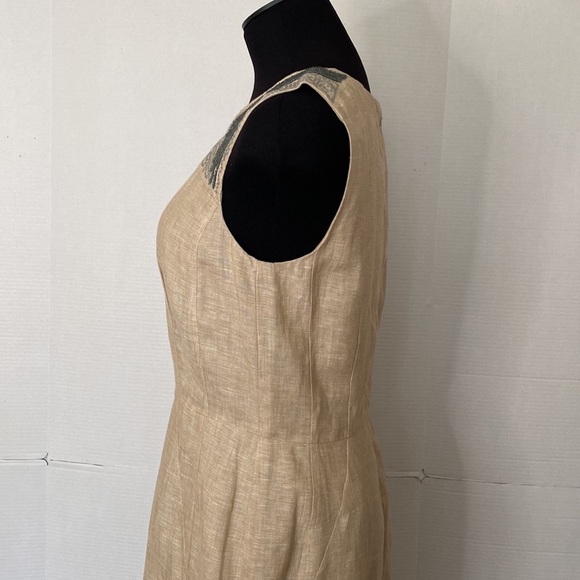 LOFT Women’s 100% Linen, Beaded Neckline Sleeveless Dress Size 8 NWT. - Picture 5 of 10